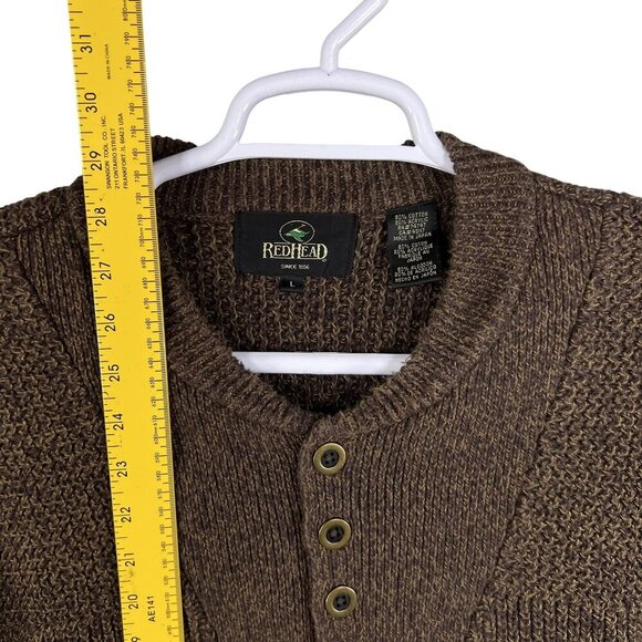 VTG Redhead Mens L Textured Henley Sweater Chocolate Heavyweight Chunky Timeless - Picture 10 of 16